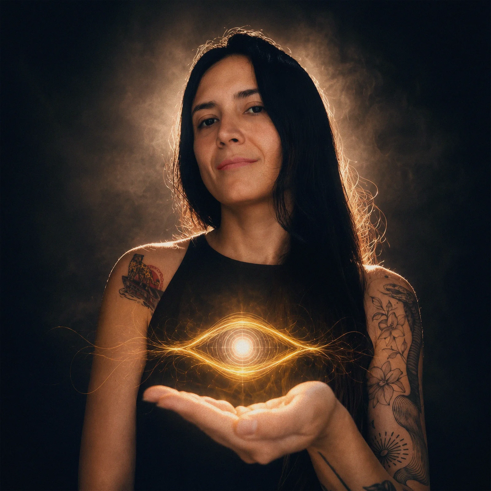 Alma com a representação luminosa de Lume entre as mãos